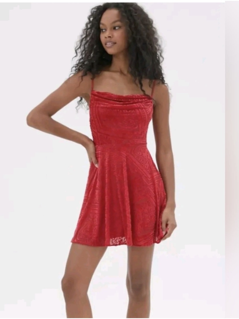 Urban Outfitters Red/Rouge Velvet Cowl Mini Dress